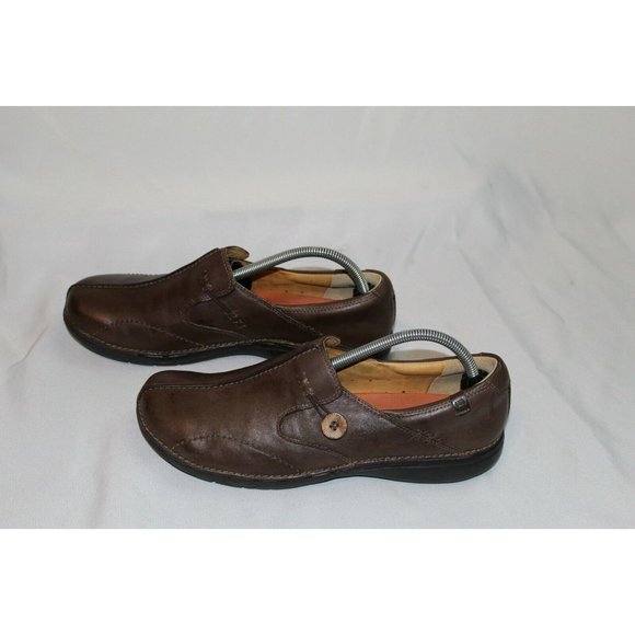 CLARKS Men's "Unstructured" Brown Leather Slip On Shoes Size 11N - Picture 4 of 6